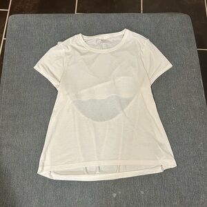 Athleta White‎ Crew Neck Short Sleeve Open Back Stretch Yoga Gym Shirt Womens M